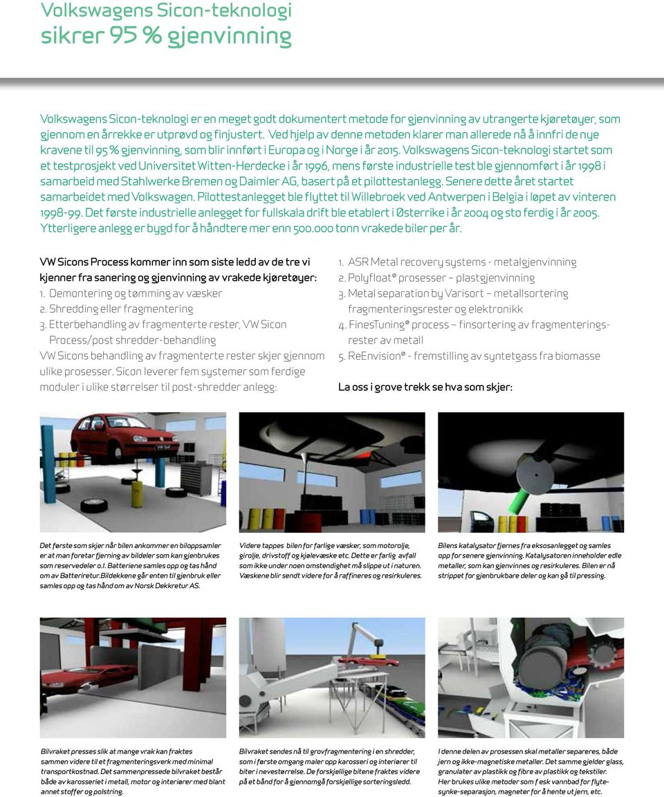 Volkswagens Sicon-teknologi startet som et testprosjekt ved Universitet Witten-Herdecke i år 1996, mens første industrielle test ble gjennomført i år 1998 i samarbeid med Stahlwerke Bremen og Daimler