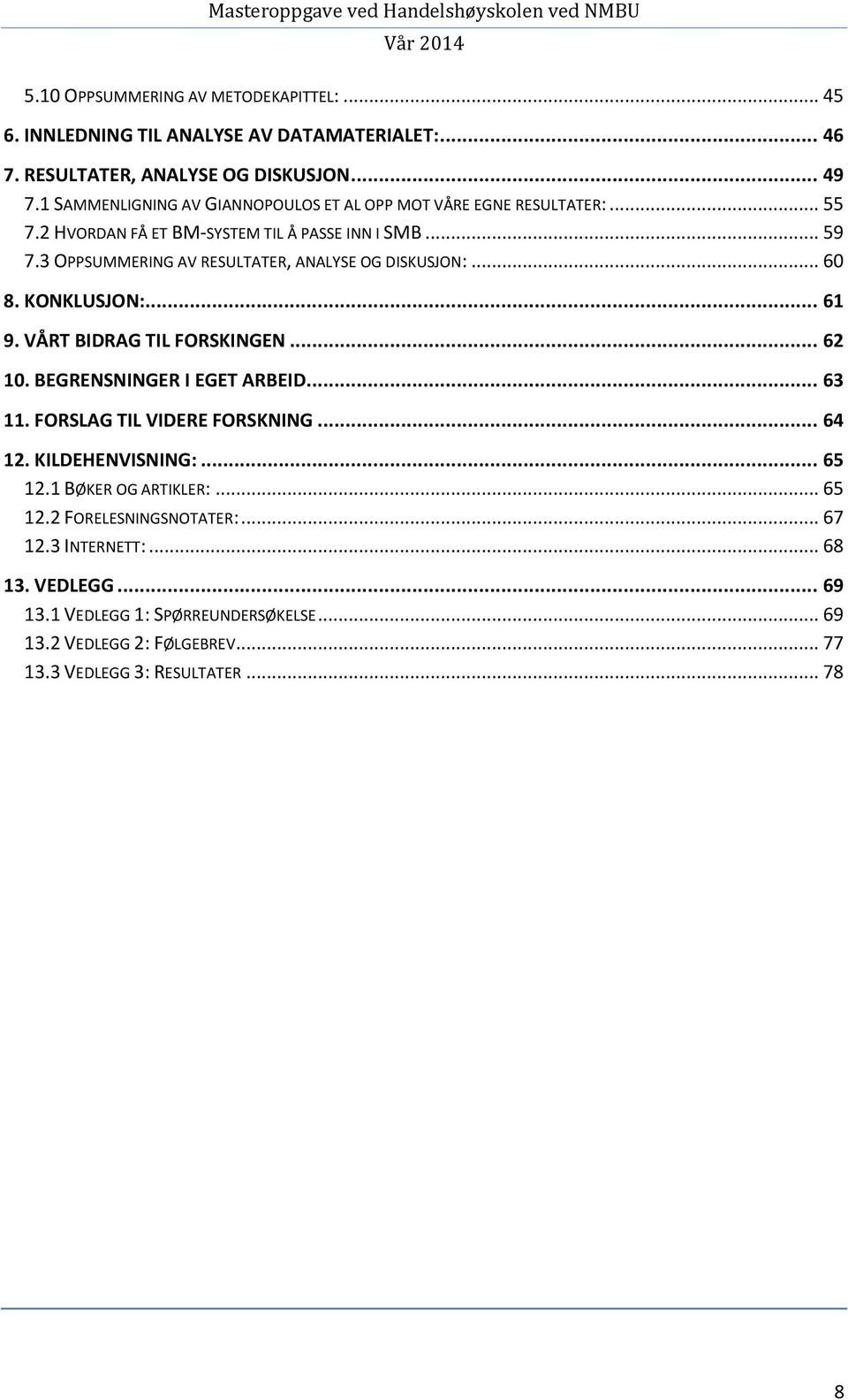 3 OPPSUMMERING AV RESULTATER, ANALYSE OG DISKUSJON:... 60 8. KONKLUSJON:... 61 9. VÅRT BIDRAG TIL FORSKINGEN... 62 10. BEGRENSNINGER I EGET ARBEID... 63 11.