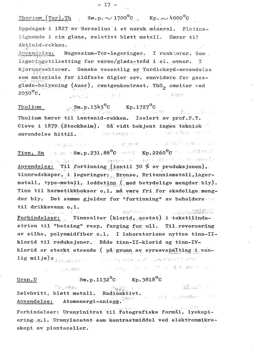 !... Ganske vesentlig E,r Trdiksyd-anvendeJ.se sm mat.~l.iale fr ildfaste digler sv. ennvidere,:fr gass-.. '.0!,'.. gløde-belysning (Auer), røntgenl~ntrast. Th02 smelter ved 20500C. ':.r. Thulium "Sm.