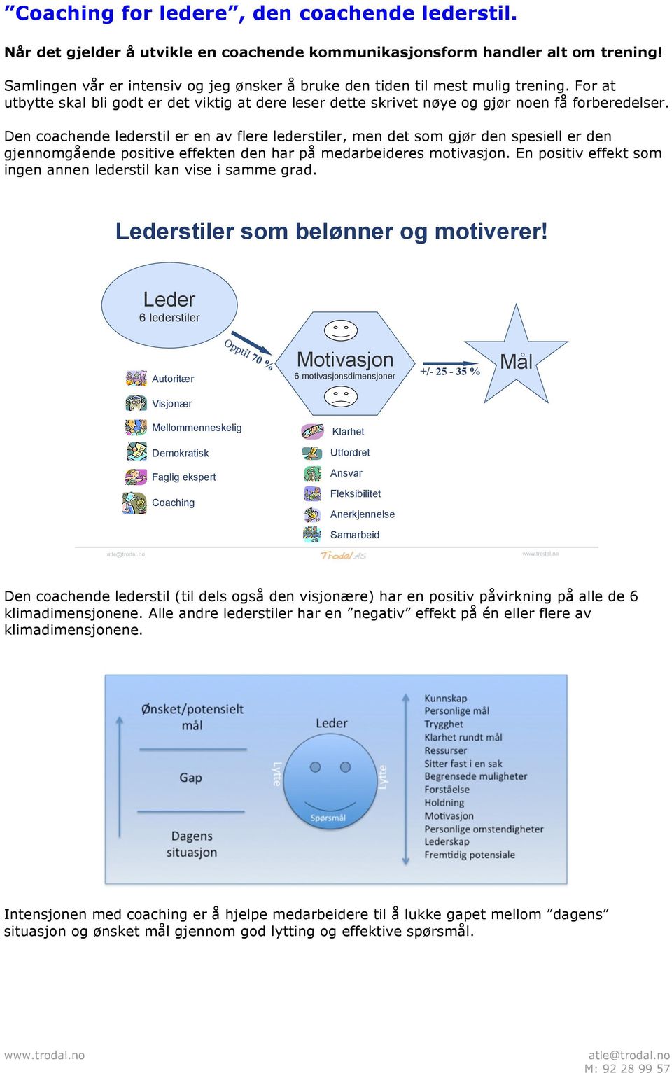 Den coachende lederstil er en av flere lederstiler, men det som gjør den spesiell er den gjennomgående positive effekten den har på medarbeideres motivasjon.