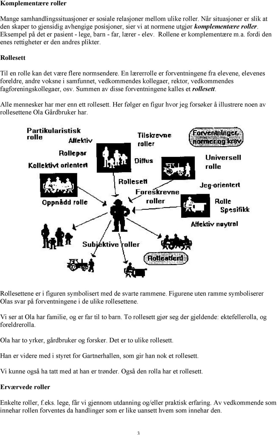 Rollene er komplementære m.a. fordi den enes rettigheter er den andres plikter. Rollesett Til en rolle kan det være flere normsendere.