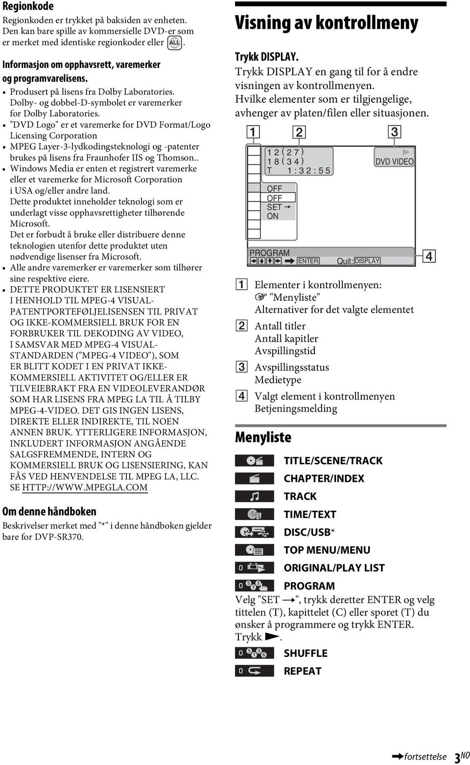 "DVD Logo" er et varemerke for DVD Format/Logo Licensing Corporation MPEG Layer-3-lydkodingsteknologi og -patenter brukes på lisens fra Fraunhofer IIS og Thomson.