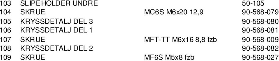 DEL 1 90-568-081 107 SKRUE MFT-TT M6x16 8,8 fzb 90-568-009