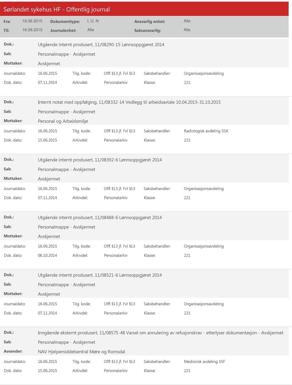 2015 Arkivdel: Personalarkiv Utgående internt produsert, 11/08392-6 Lønnsoppgjøret 2014 Personalmappe - Utgående internt produsert, 11/08488-6 Lønnsoppgjøret 2014 Personalmappe - Dok.