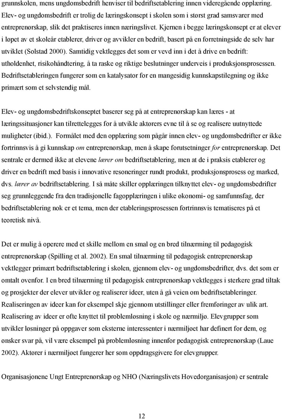 Kjernen i begge læringskonsept er at elever i løpet av et skoleår etablerer, driver og avvikler en bedrift, basert på en forretningside de selv har utviklet (Solstad 2000).