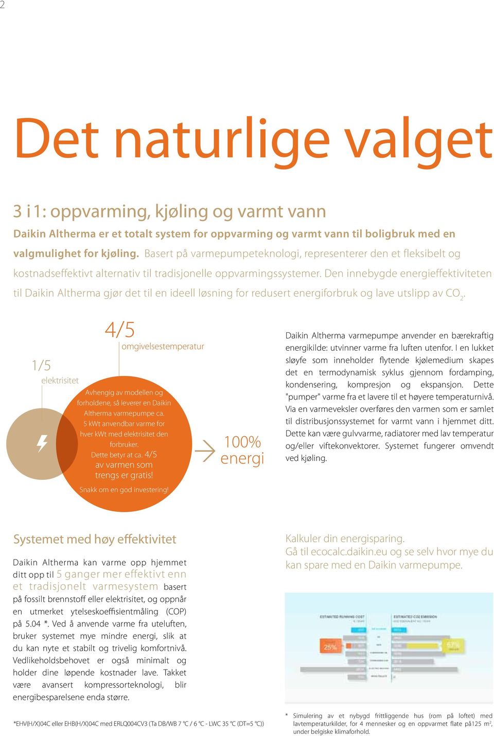 Den innebygde energieffektiviteten til Daikin Altherma gjør det til en ideell løsning for redusert energiforbruk og lave utslipp av CO 2.