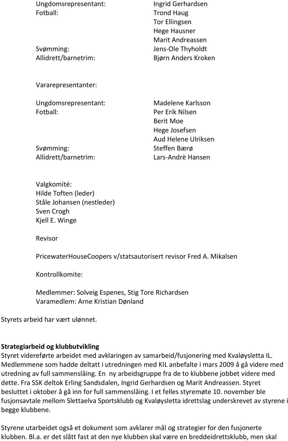 (leder) Ståle Johansen (nestleder) Sven Crogh Kjell E. Winge Revisor PricewaterHouseCoopers v/statsautorisert revisor Fred A.