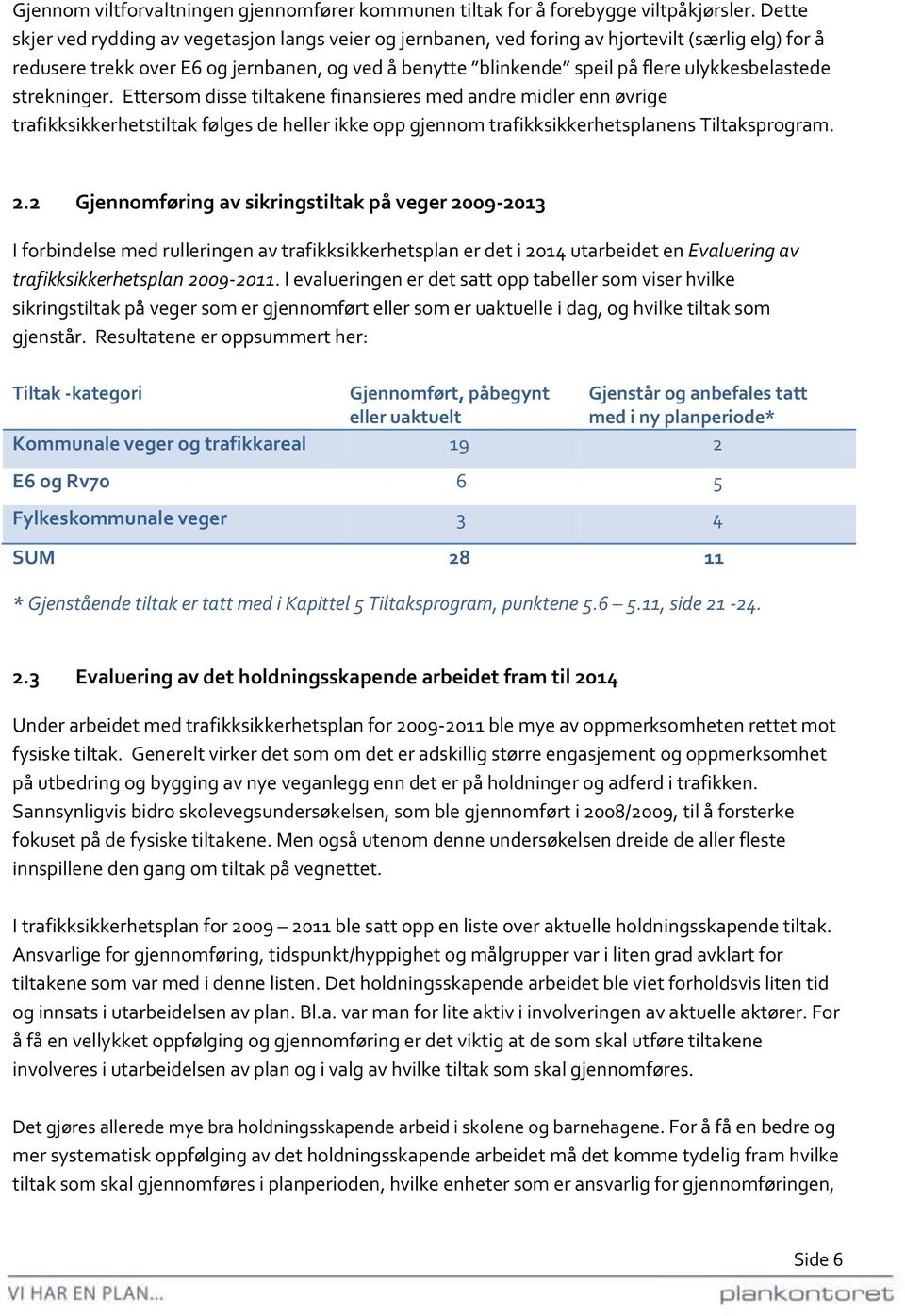 ulykkesbelastede strekninger. Ettersom disse tiltakene finansieres med andre midler enn øvrige trafikksikkerhetstiltak følges de heller ikke opp gjennom trafikksikkerhetsplanens Tiltaksprogram. 2.