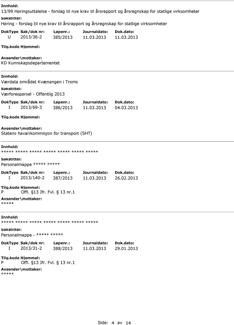 Værdata området Kvænangen i Troms Værforespørsel - Offentlig 2013 2013/69-3 386/2013 04.03.