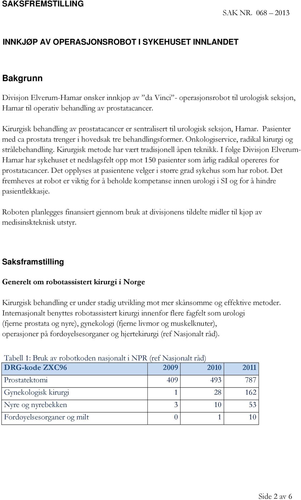 prostatacancer. Kirurgisk behandling av prostatacancer er sentralisert til urologisk seksjon, Hamar. Pasienter med ca prostata trenger i hovedsak tre behandlingsformer.