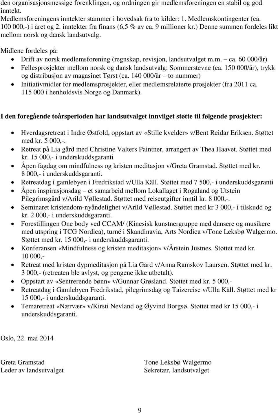 Midlene fordeles på: Drift av norsk medlemsforening (regnskap, revisjon, landsutvalget m.m. ca. 60 000/år) Fellesprosjekter mellom norsk og dansk landsutvalg: Sommerstevne (ca.