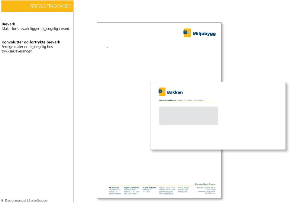 Bakken AS Postboks 1255 Vestad 2405 Elverum - Et selskap i BackeGruppen AS Miljøbygg Kontrollveien 1 Postboks 4 2807 Hunndalen Region Lillehammer