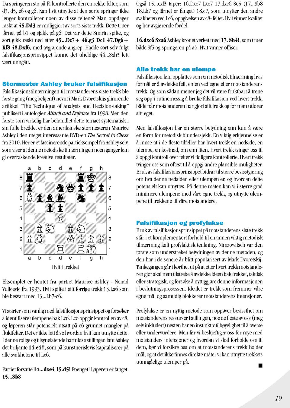 Dxf6, med avgjørende angrep. Hadde sort selv fulgt falsifikasjonsprinsippet kunne det uheldige 44...Sxh3 lett vært unngått.