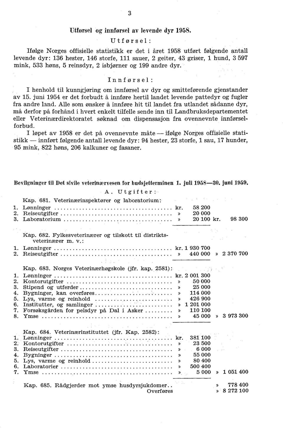 andre dyr. Innførsel I henhold til kunngjøring om innførsel av dyr og smitteførende gjenstander av 5. juni 95 er det forbudt å innføre hertil landet levende pattedyr og fugler fra andre land.