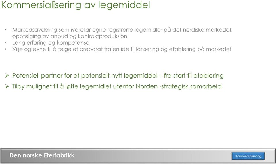 preparat fra en ide til lansering og etablering på markedet Potensiell partner for et potensielt nytt