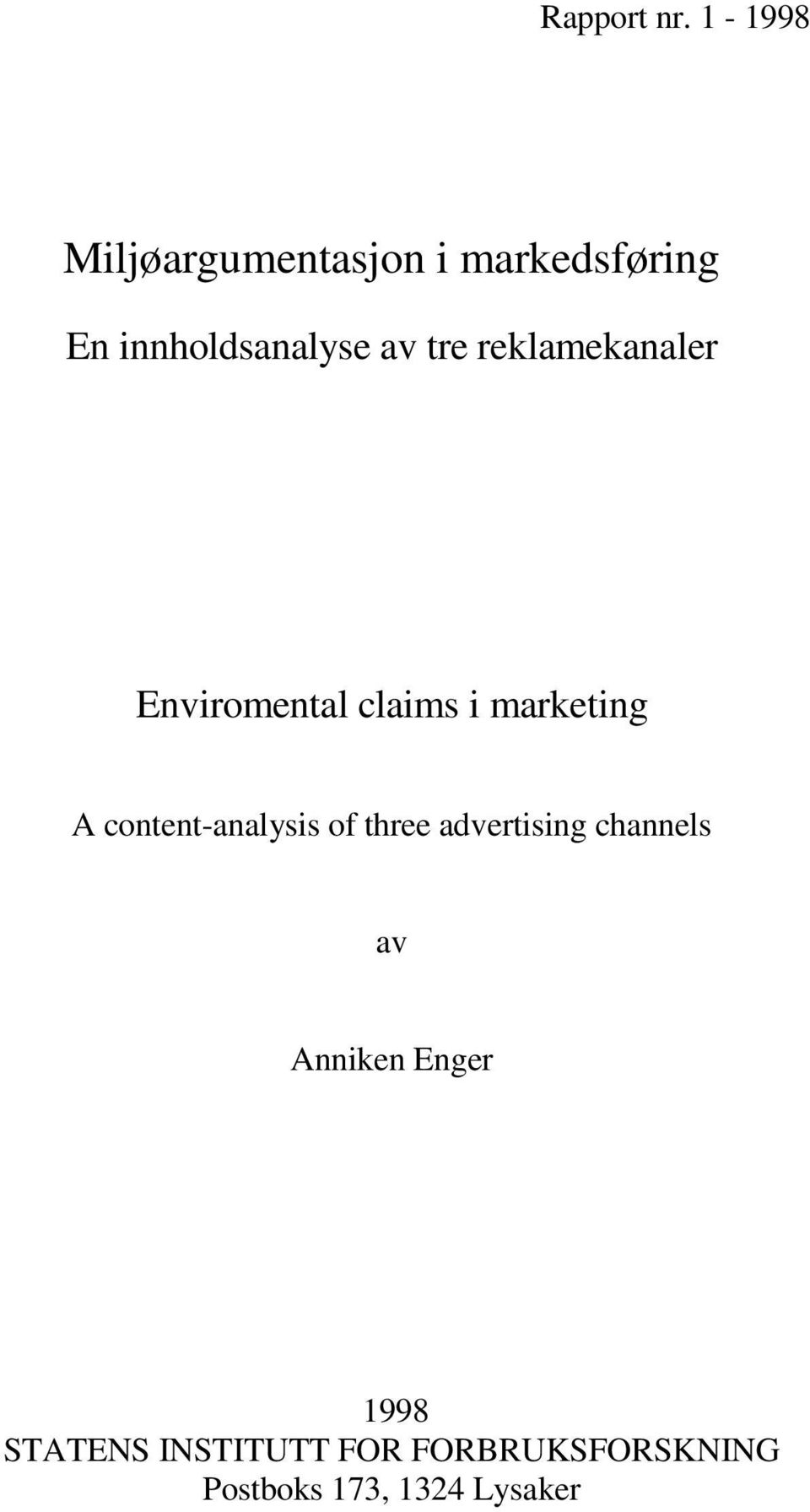 tre reklamekanaler Enviromental claims i marketing A