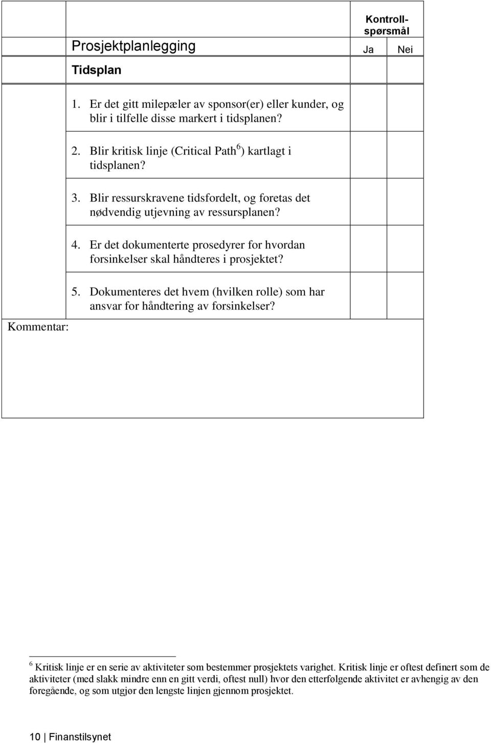 Er det dokumenterte prosedyrer for hvordan forsinkelser skal håndteres i prosjektet? 5. Dokumenteres det hvem (hvilken rolle) som har ansvar for håndtering av forsinkelser?