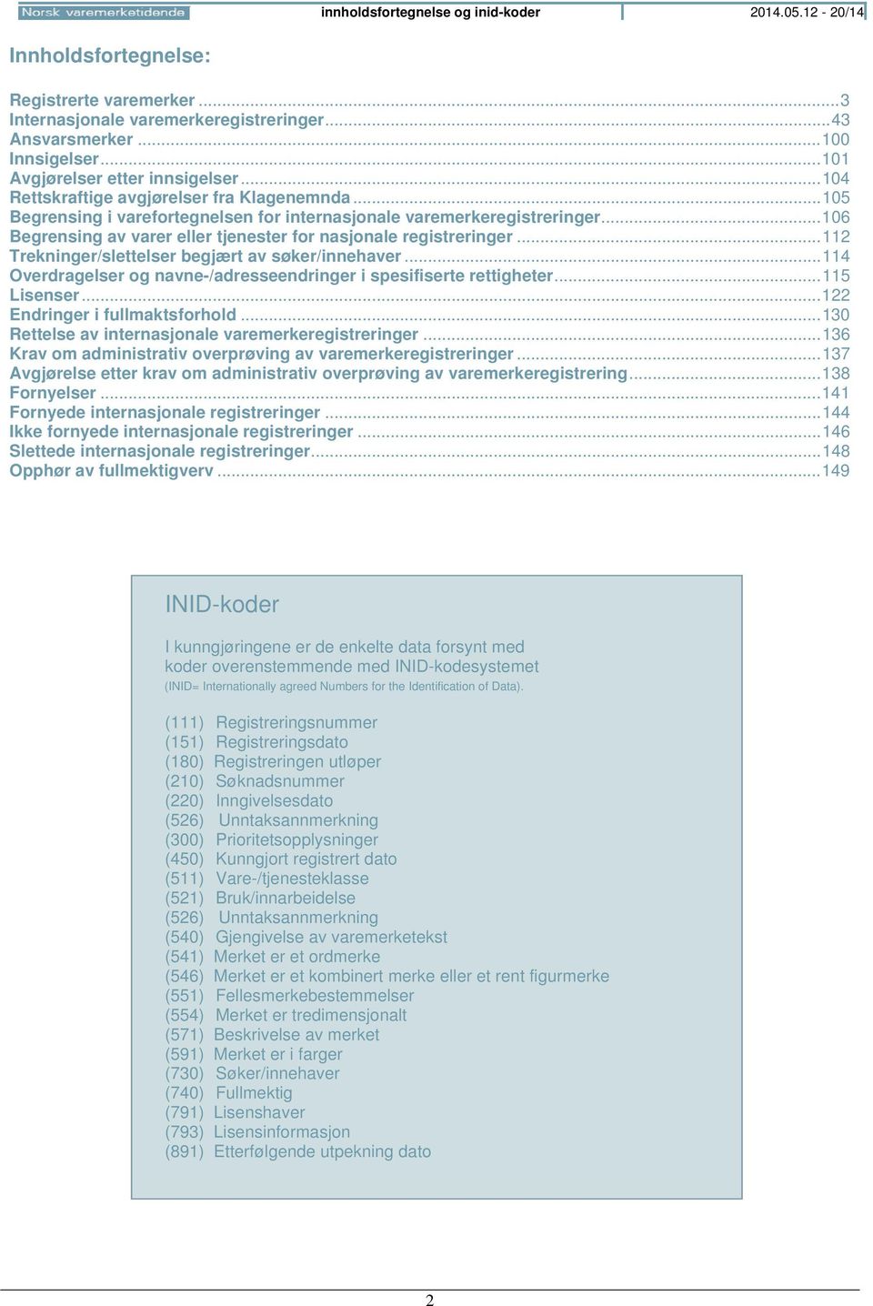 .. 106 Begrensing av varer eller tjenester for nasjonale registreringer... 112 Trekninger/slettelser begjært av søker/innehaver.