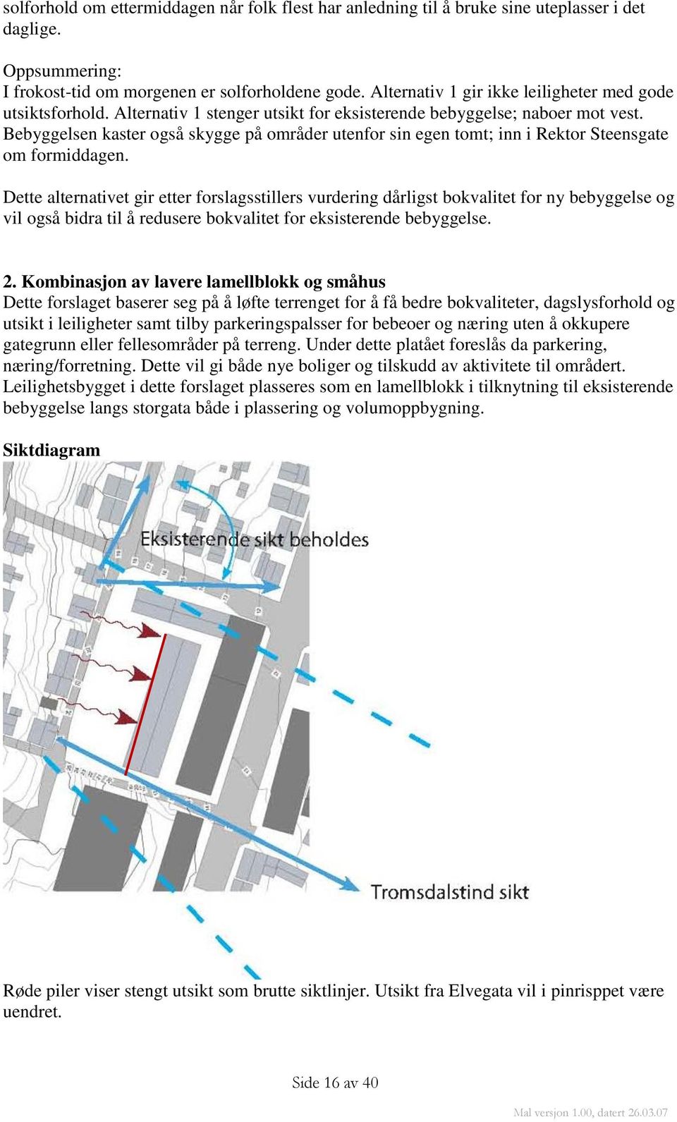 Bebyggelsen kaster også skygge på områder utenfor sin egen tomt; inn i Rektor Steensgate om formiddagen.