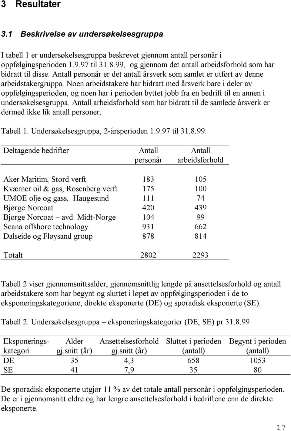 Noen arbeidstakere har bidratt med årsverk bare i deler av oppfølgingsperioden, og noen har i perioden byttet jobb fra en bedrift til en annen i undersøkelsesgruppa.