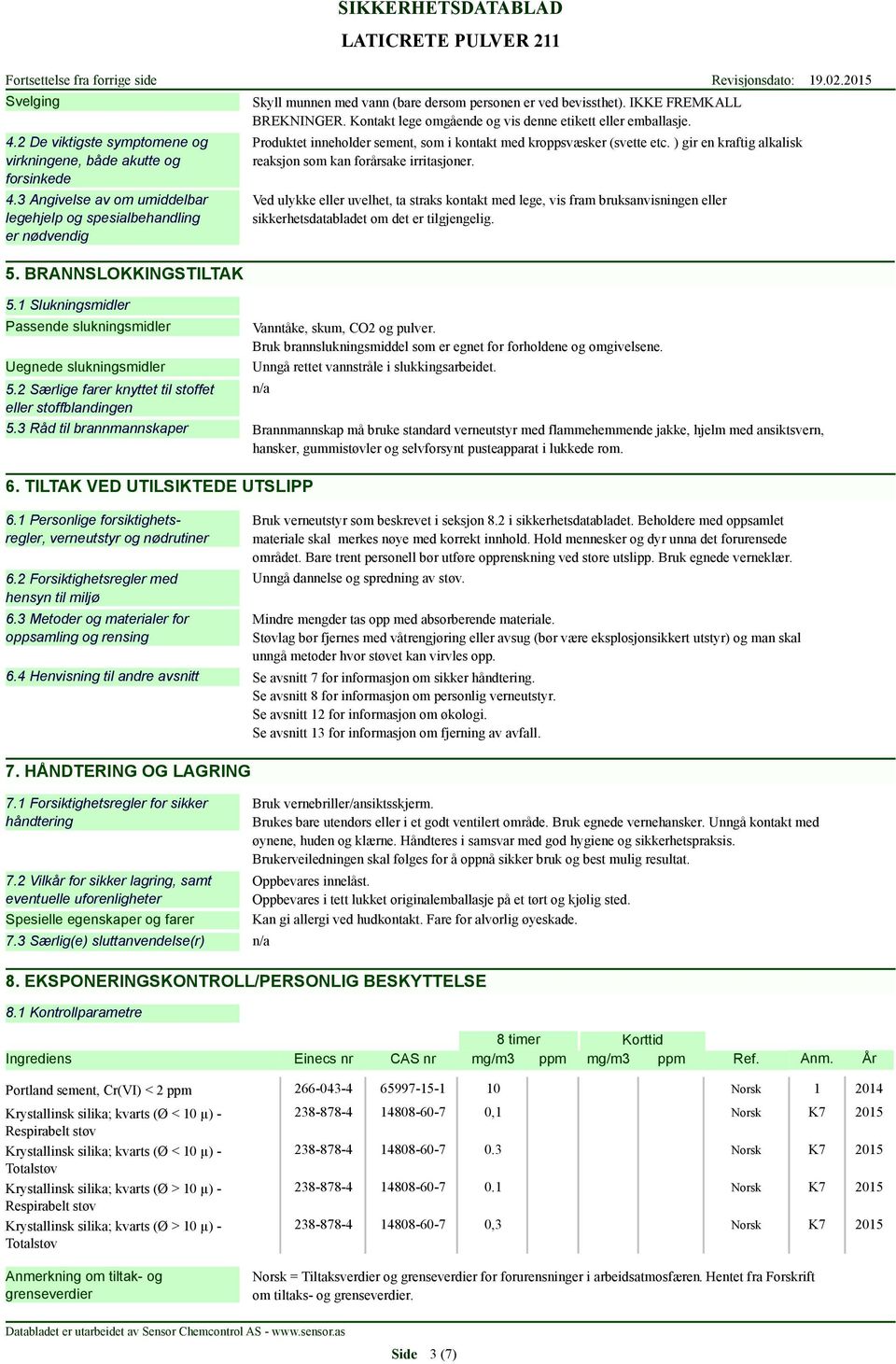 Produktet inneholder sement, som i kontakt med kroppsvæsker (svette etc. ) gir en kraftig alkalisk reaksjon som kan forårsake irritasjoner.