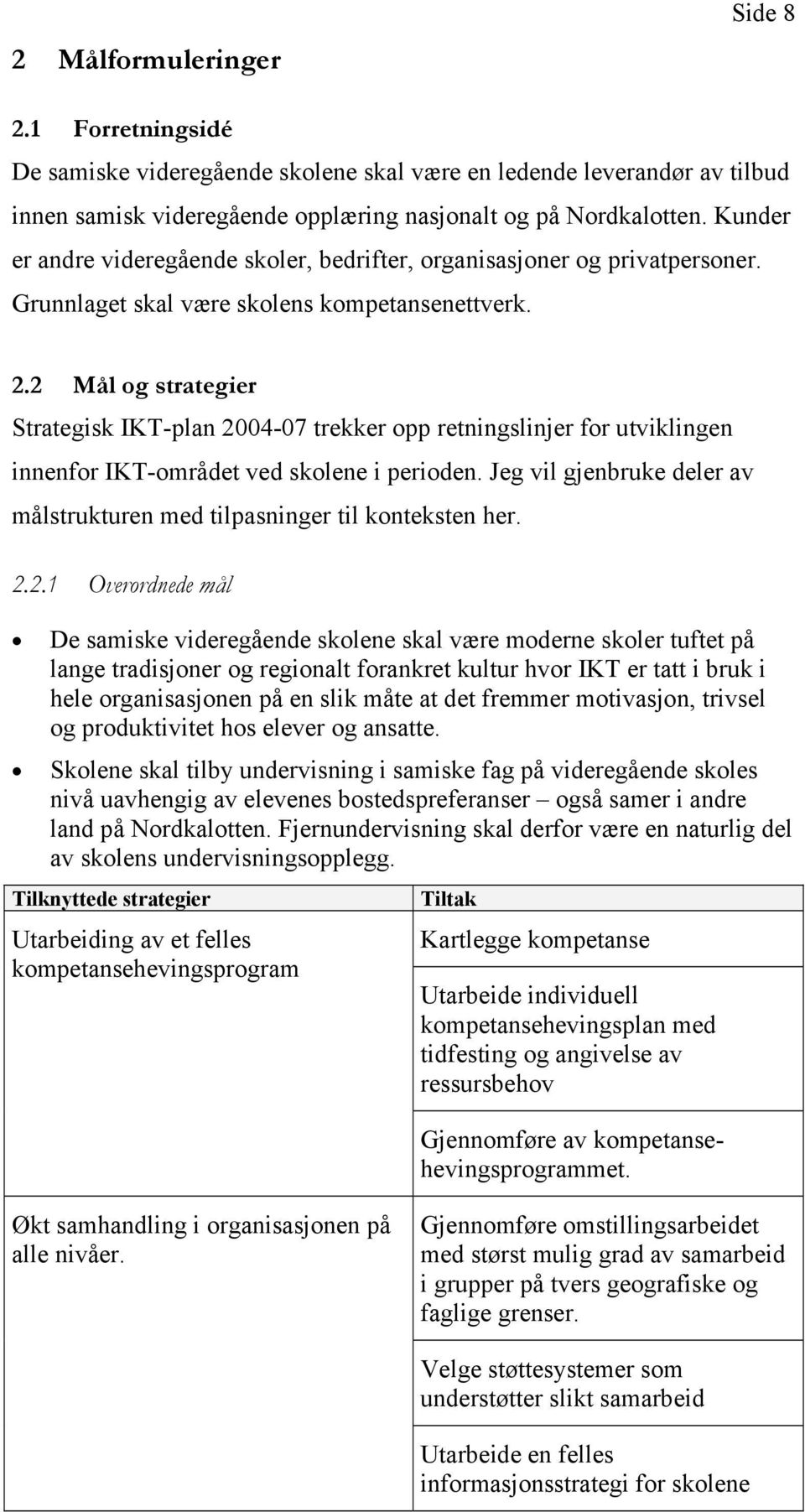 2 Mål og strategier Strategisk IKT-plan 2004-07 trekker opp retningslinjer for utviklingen innenfor IKT-området ved skolene i perioden.