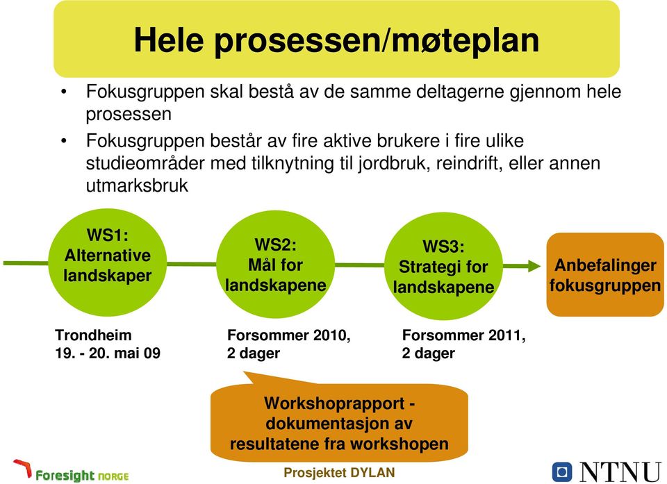 Alternative landskaper WS2: Mål for landskapene WS3: Strategi for landskapene Anbefalinger fokusgruppen Trondheim 19.