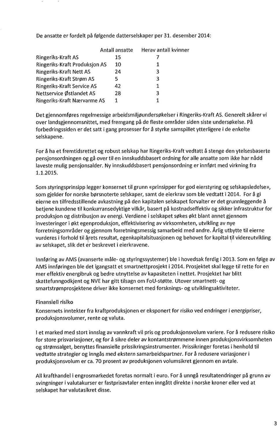 Nettservice Østlandet AS 28 3 Ringeriks-Kraft Nærvarme AS 1 Det gjennomføres regelmessige arbeidsrniljøundersøkelser i Ringeriks-Kraft AS.