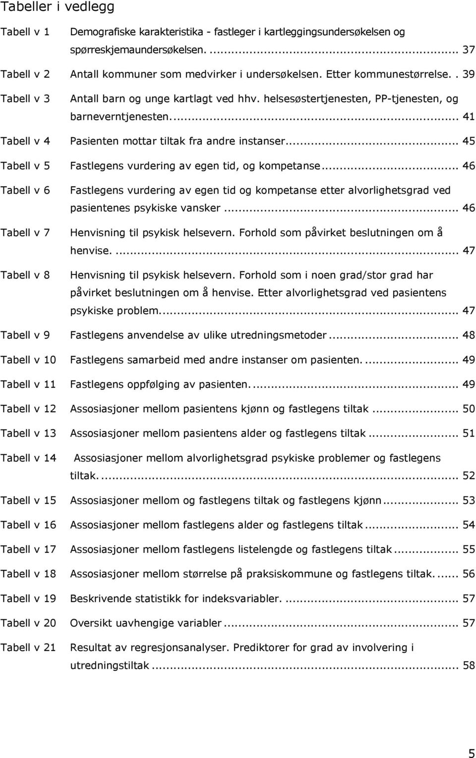 .. 45 Tabell v 5 Fastlegens vurdering av egen tid, og kompetanse.