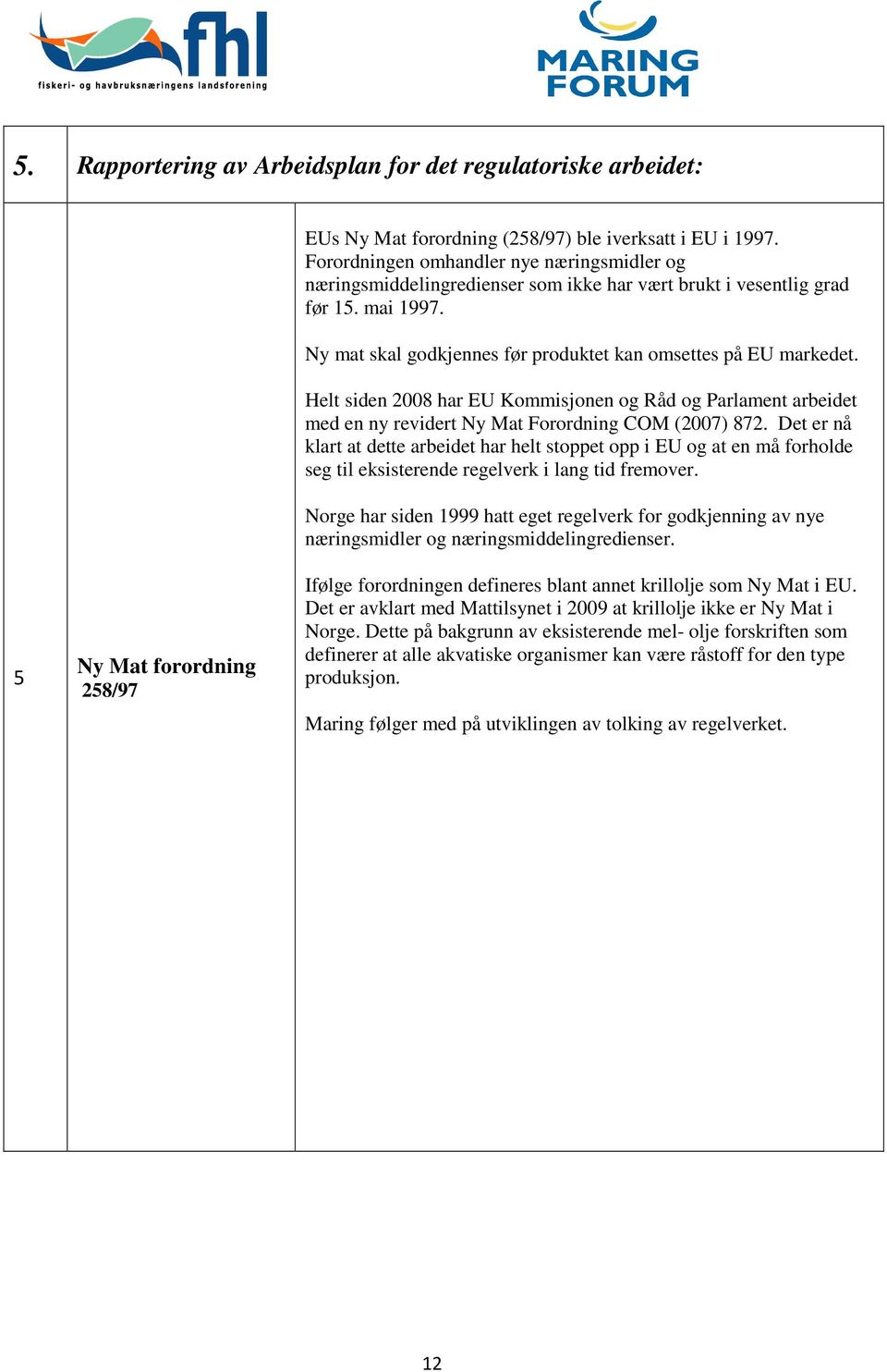 Helt siden 2008 har EU Kommisjonen og Råd og Parlament arbeidet med en ny revidert Ny Mat Forordning COM (2007) 872.