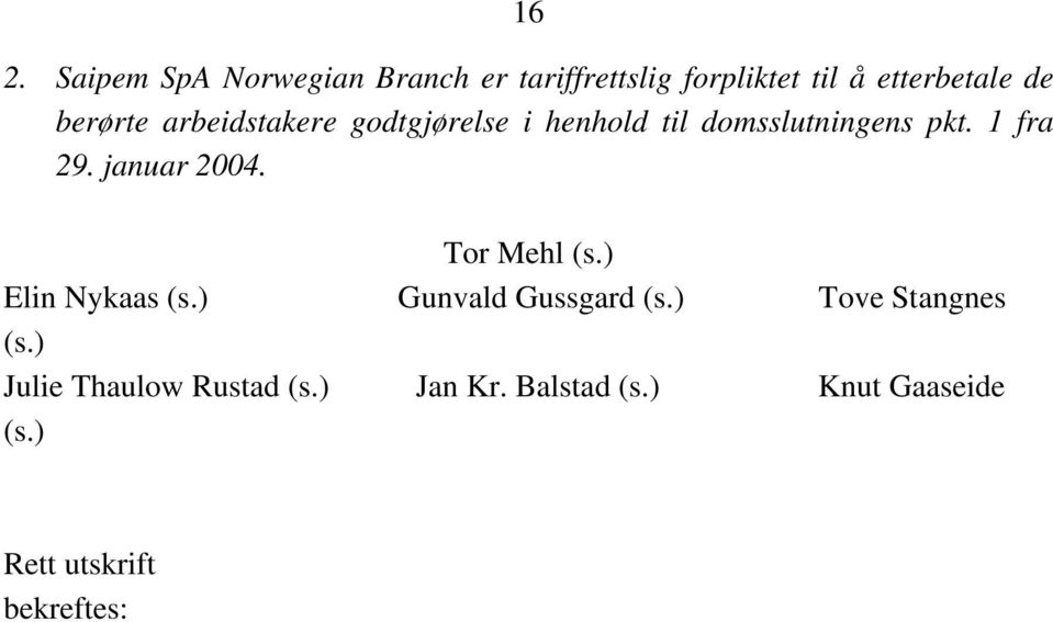 januar 2004. Tor Mehl (s.) Elin Nykaas (s.) Gunvald Gussgard (s.) Tove Stangnes (s.