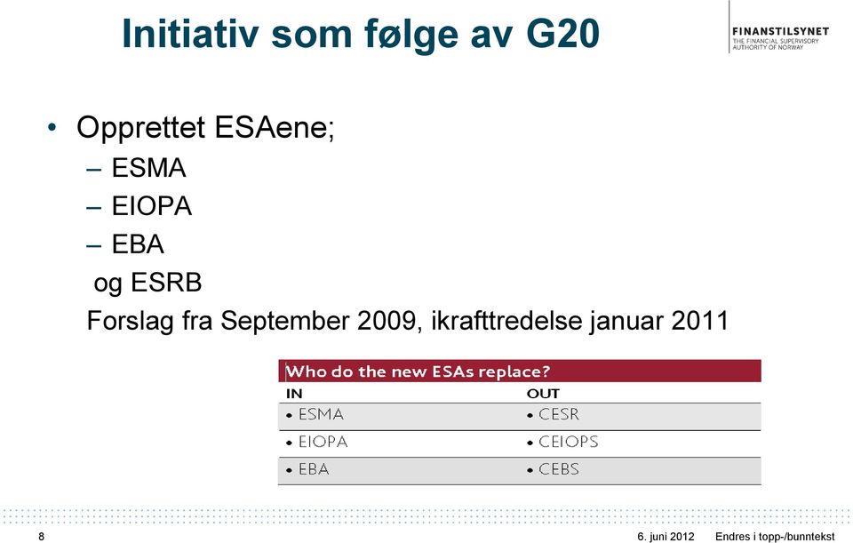 EBA og ESRB Forslag fra