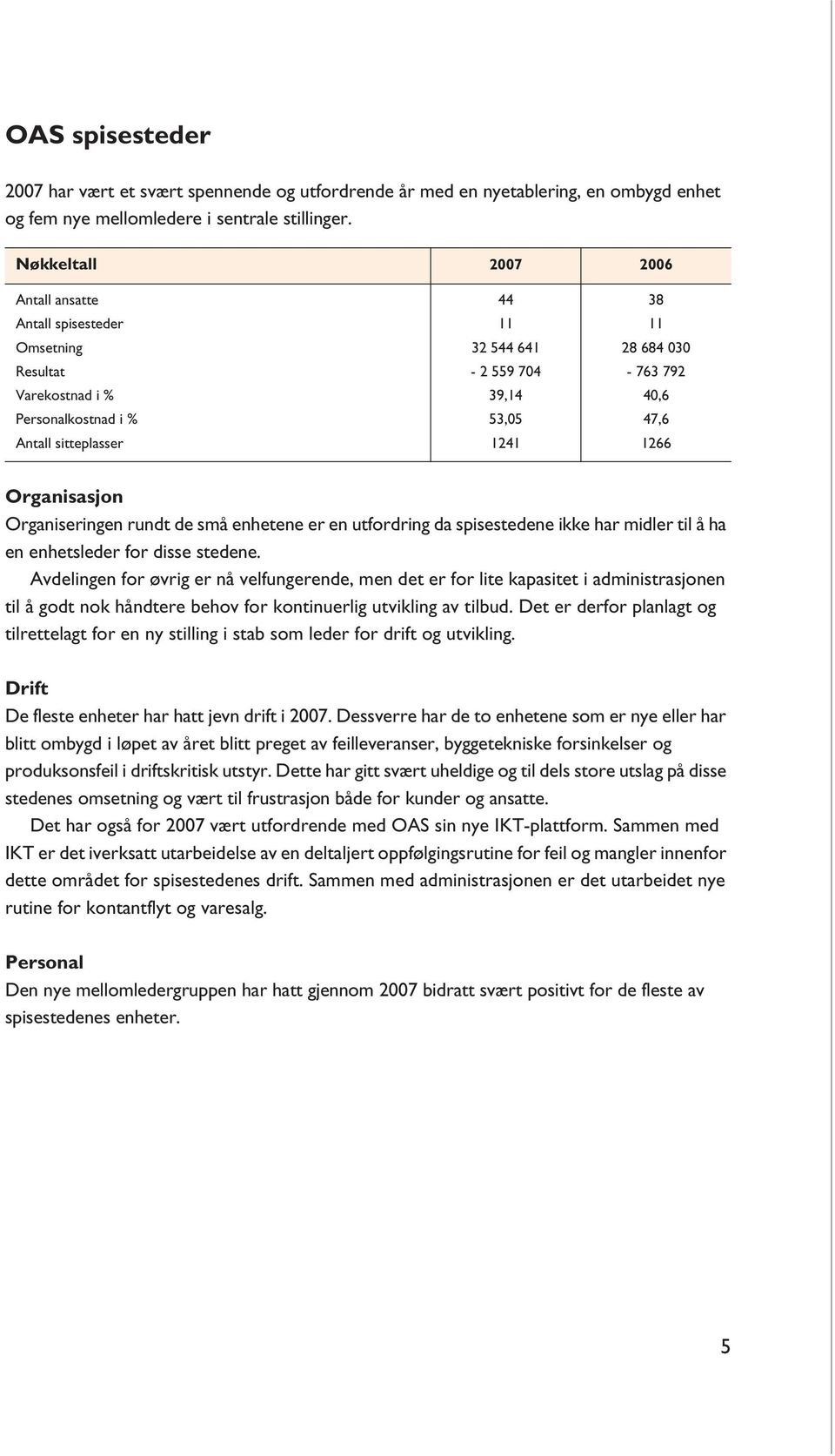 sitteplasser 1241 1266 Organisasjon Organiseringen rundt de små enhetene er en utfordring da spisestedene ikke har midler til å ha en enhetsleder for disse stedene.