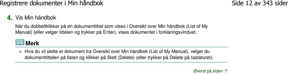 (eller velger tittelen og trykker på Enter), vises dokumentet i forklaringsvinduet.