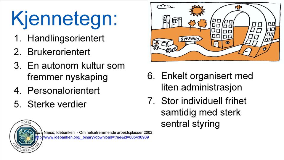 Sterke verdier Ewa Næss; Idèbanken - Om helsefremmende arbeidsplasser 2002; http://www.