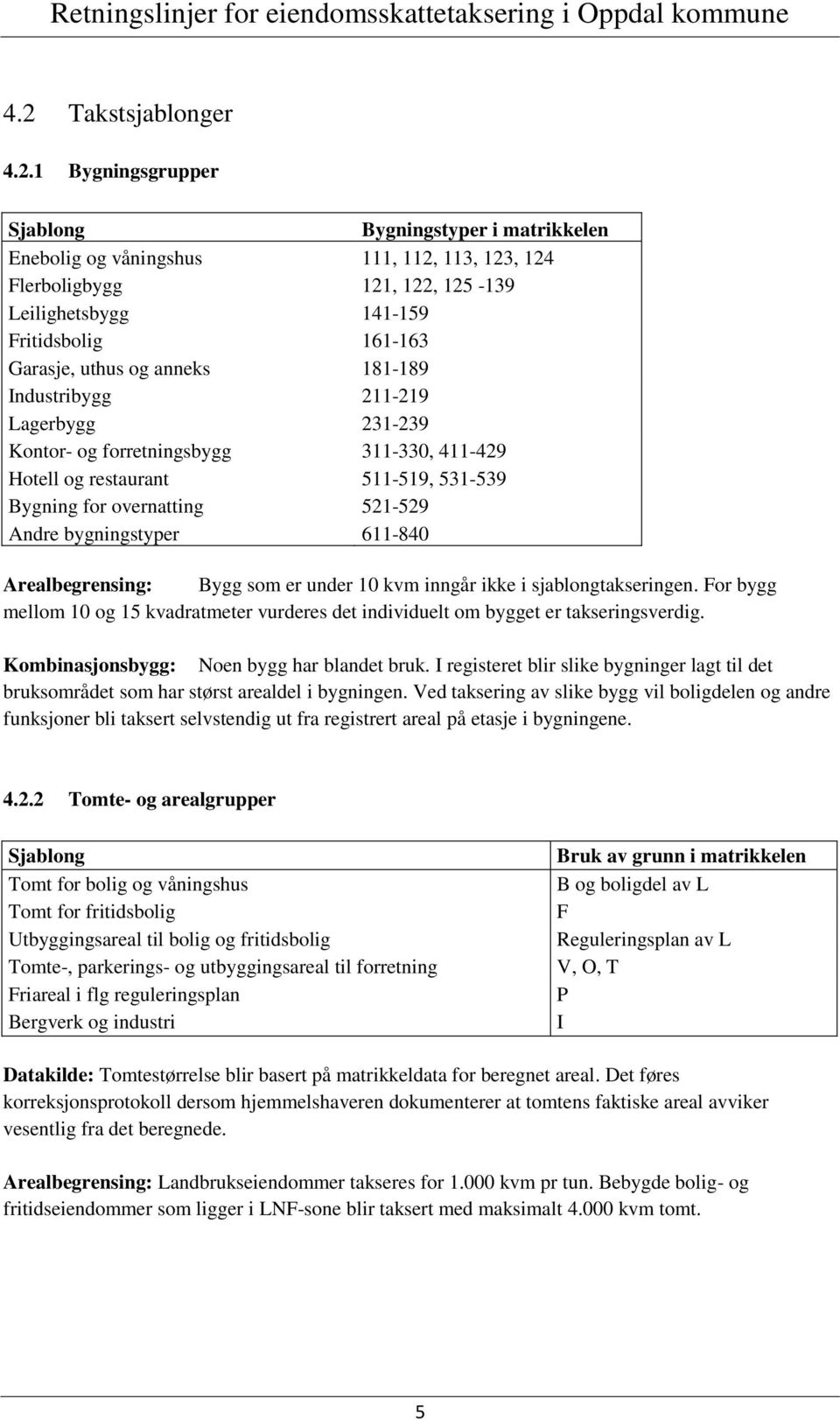 bygningstyper 611-840 Arealbegrensing: Bygg som er under 10 kvm inngår ikke i sjablongtakseringen. For bygg mellom 10 og 15 kvadratmeter vurderes det individuelt om bygget er takseringsverdig.