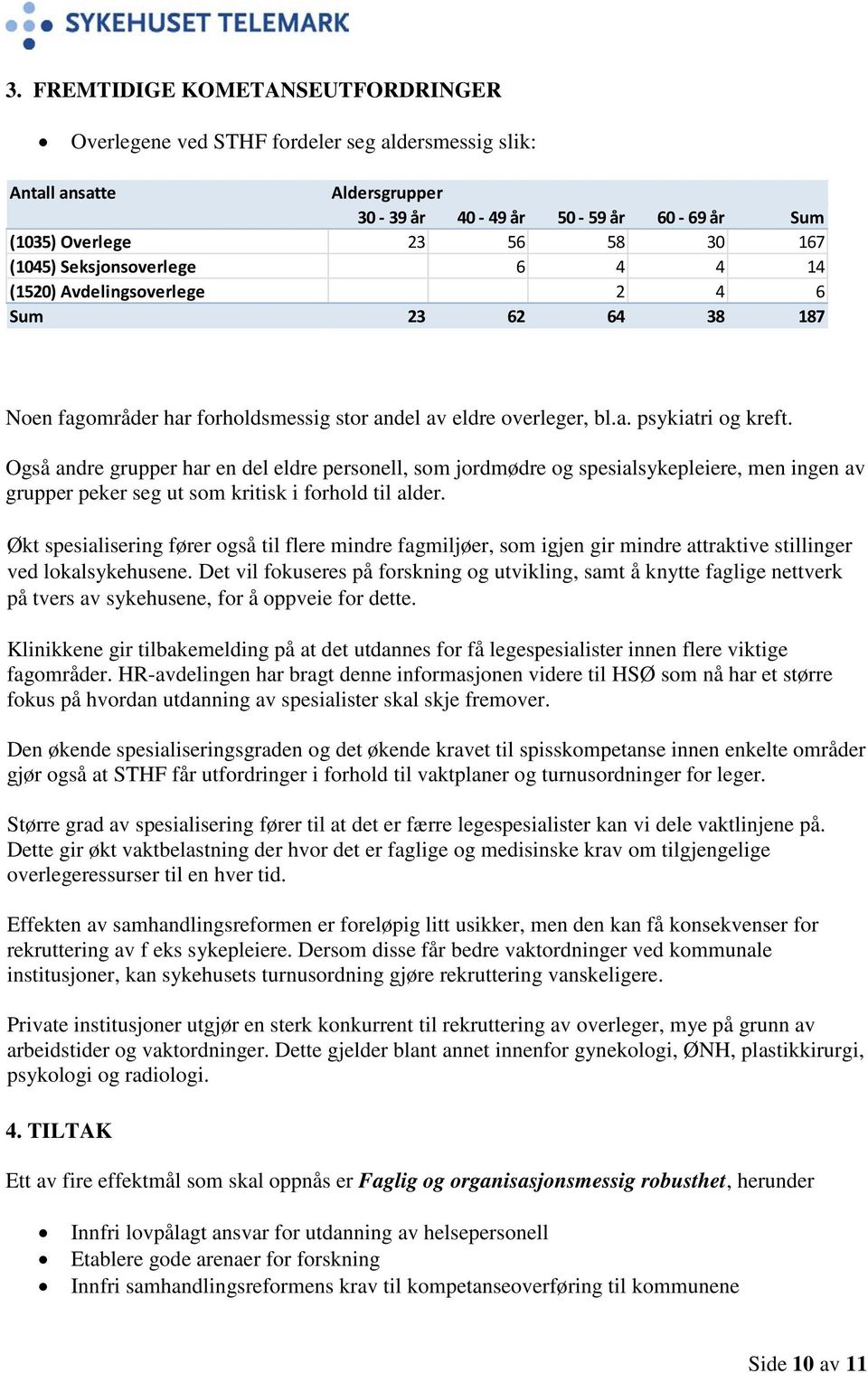 Også andre grupper har en del eldre personell, som jordmødre og spesialsykepleiere, men ingen av grupper peker seg ut som kritisk i forhold til alder.