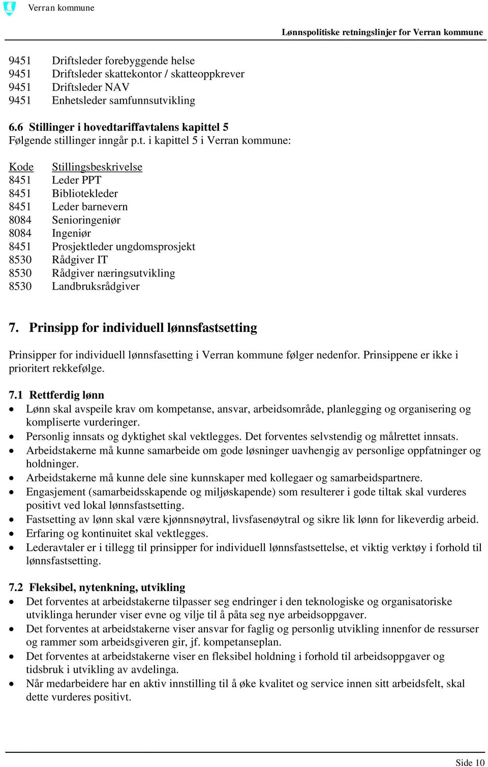 Senioringeniør 8084 Ingeniør 8451 Prosjektleder ungdomsprosjekt 8530 Rådgiver IT 8530 Rådgiver næringsutvikling 8530 Landbruksrådgiver 7.