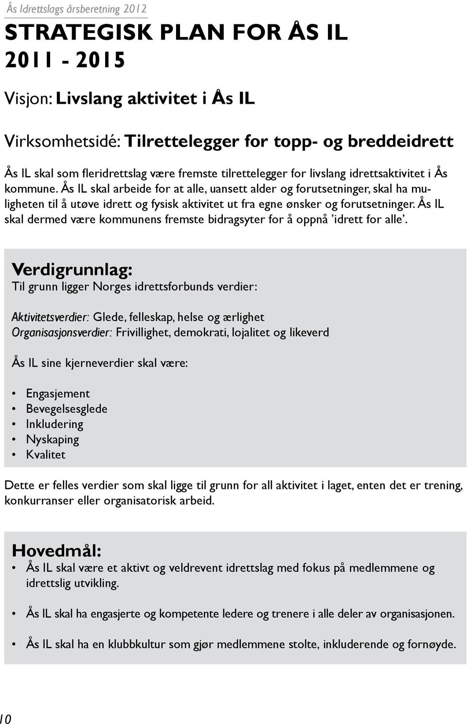 Ås IL skal dermed være kommunens fremste bidragsyter for å oppnå idrett for alle.