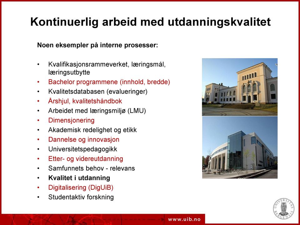 Arbeidet med læringsmiljø (LMU) Dimensjonering Akademisk redelighet og etikk Dannelse og innovasjon