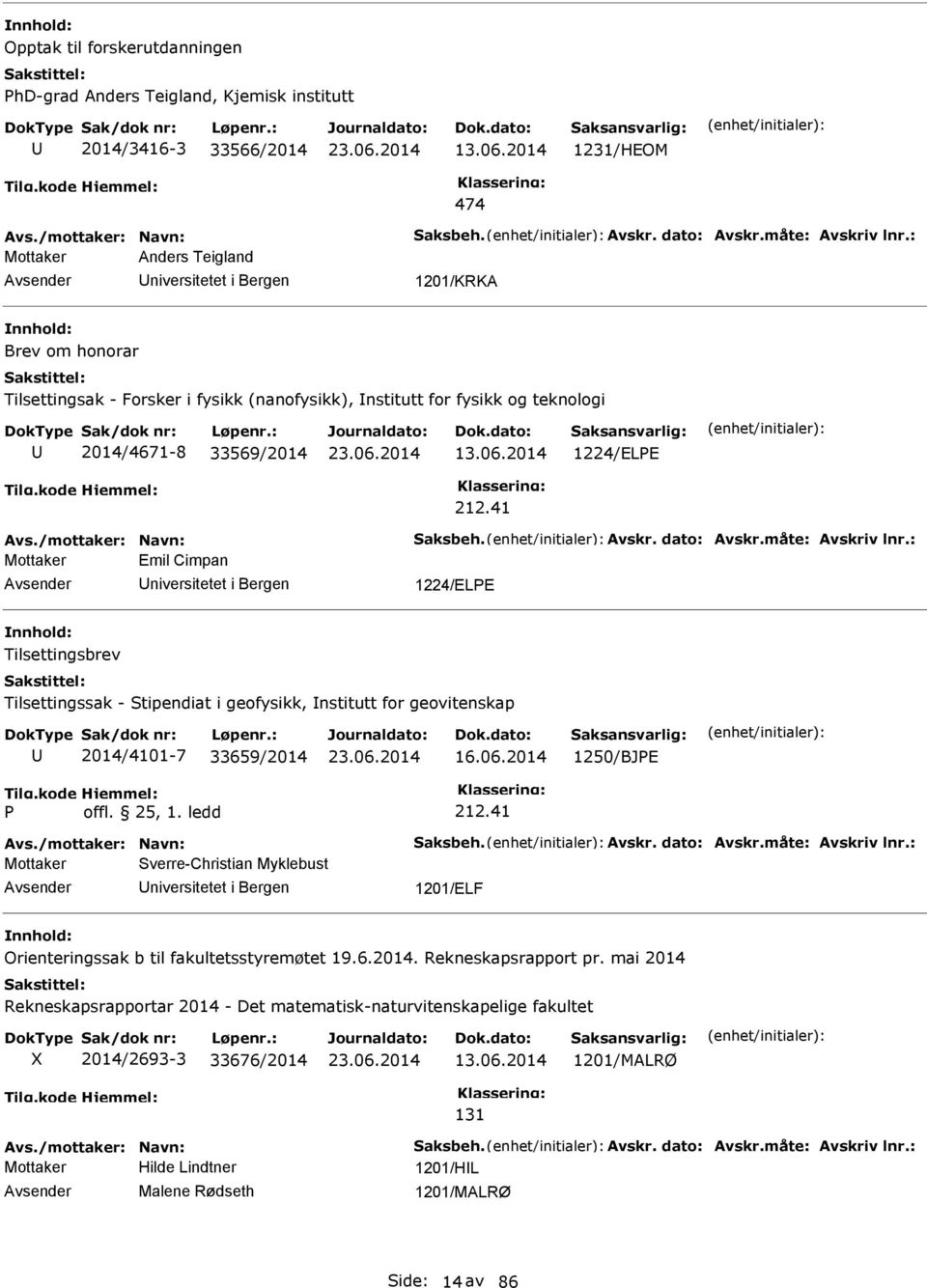 2014 1224/ELE 212.41 Avs./mottaker: avn: aksbeh. Avskr. dato: Avskr.måte: Avskriv lnr.