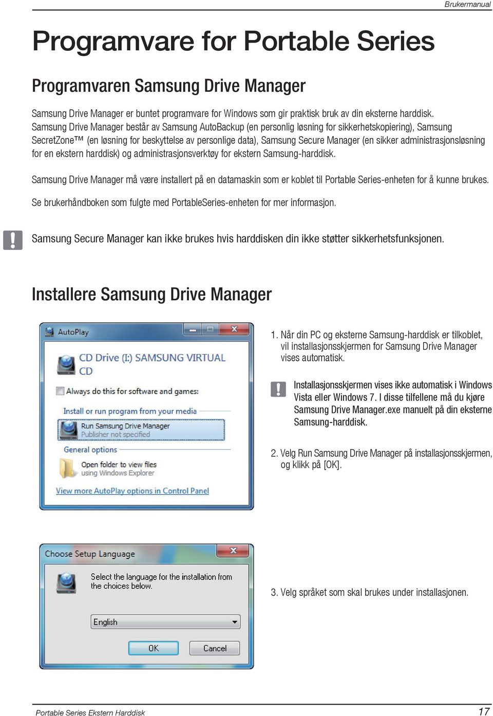 sikker administrasjonsløsning for en ekstern harddisk) og administrasjonsverktøy for ekstern Samsung-harddisk.