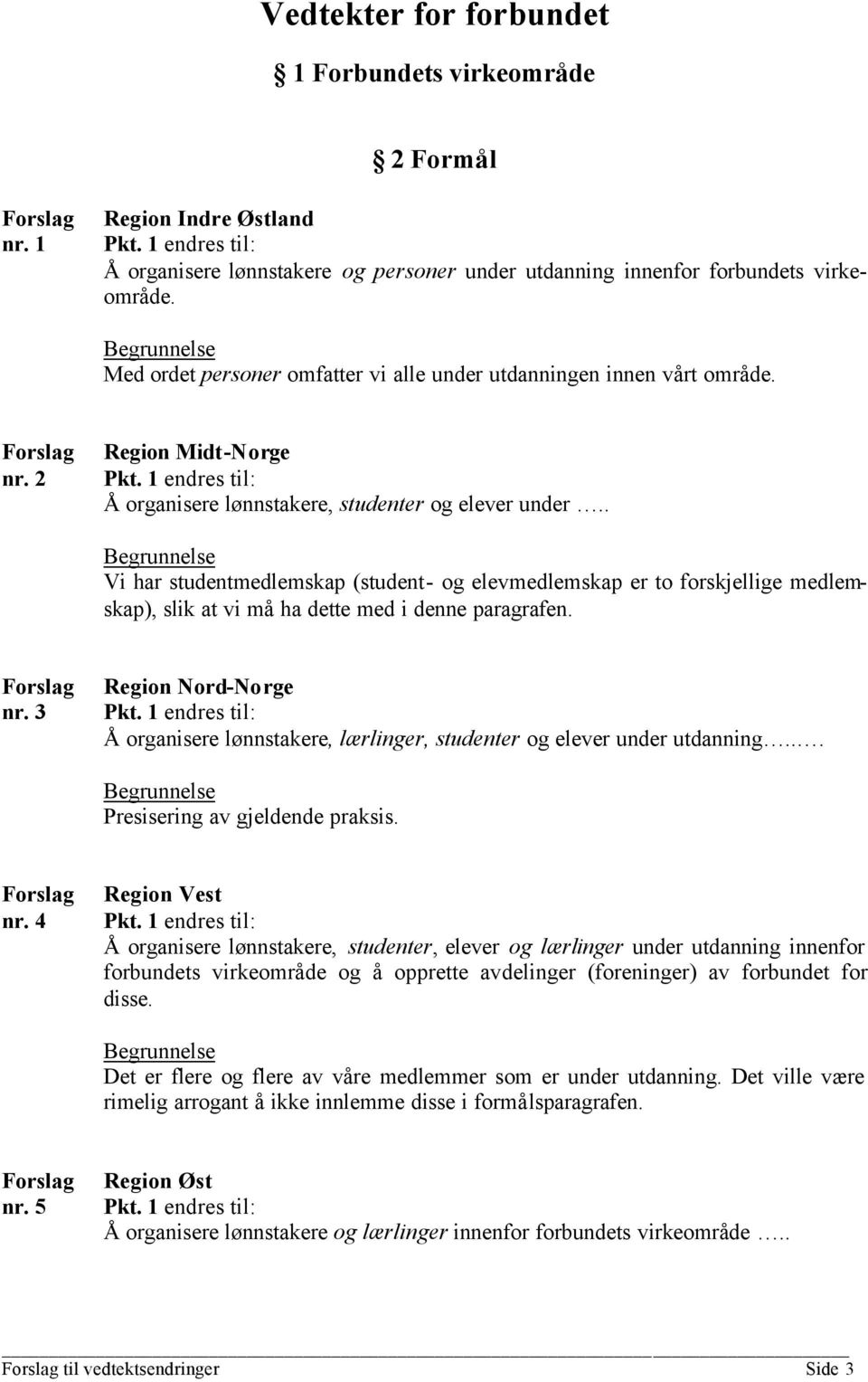 . Vi har studentmedlemskap (student- og elevmedlemskap er to forskjellige medlemskap), slik at vi må ha dette med i denne paragrafen. nr. 3 Region Nord-Norge Pkt.