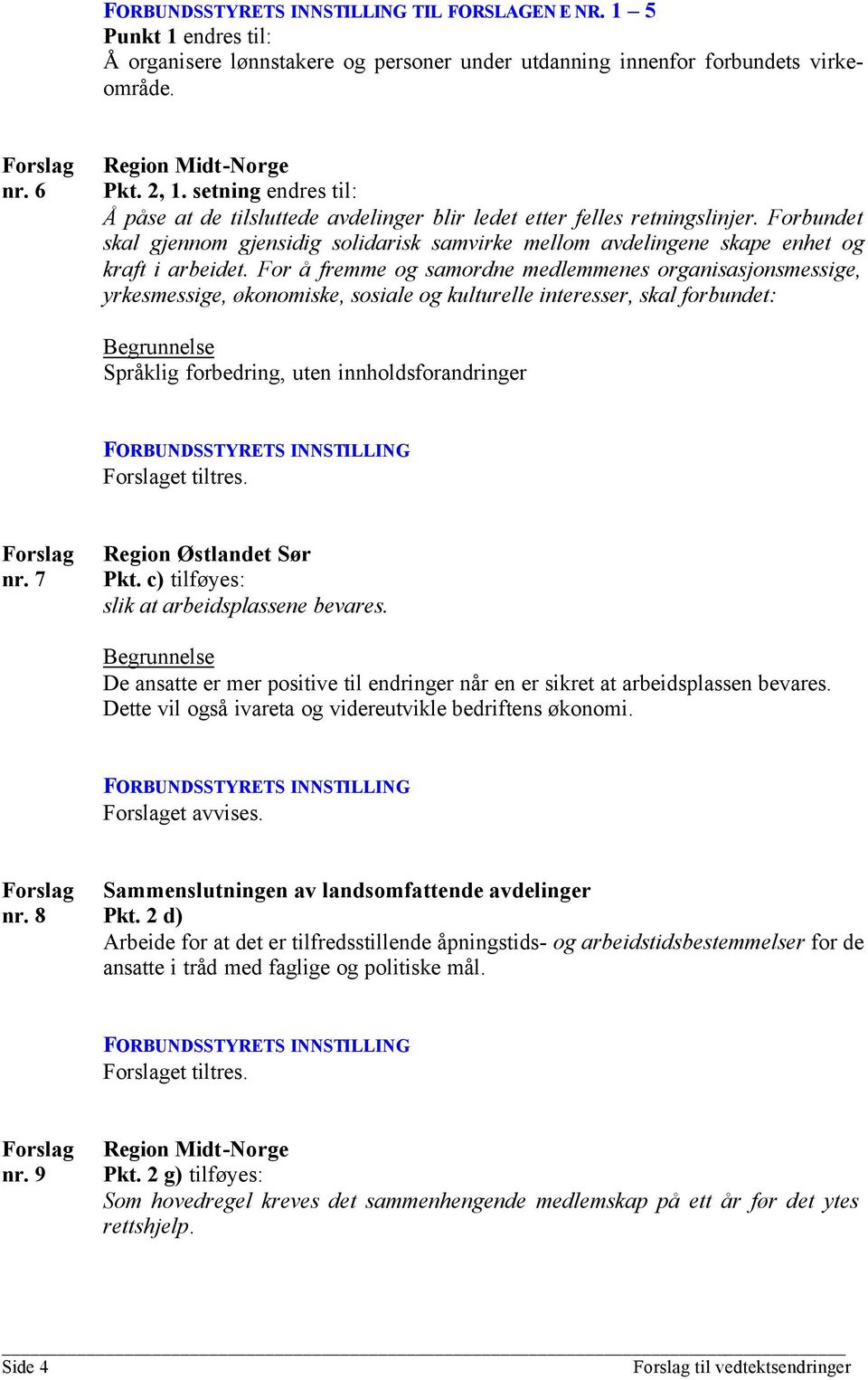 For å fremme og samordne medlemmenes organisasjonsmessige, yrkesmessige, økonomiske, sosiale og kulturelle interesser, skal forbundet: Språklig forbedring, uten innholdsforandringer et tiltres. nr.