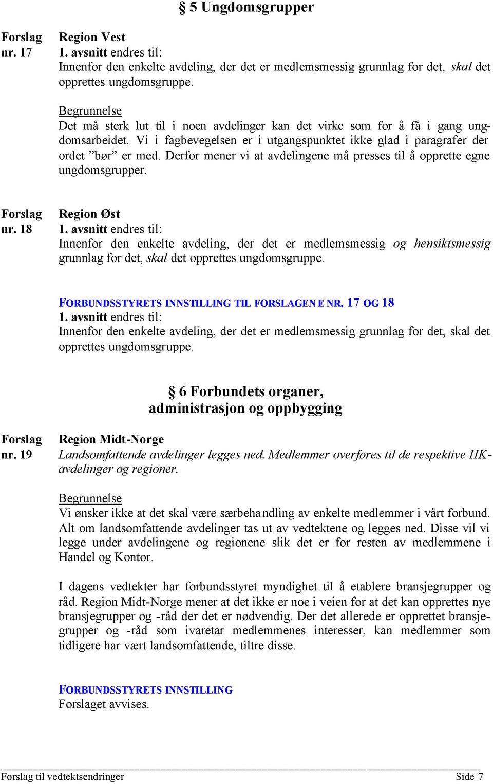 Derfor mener vi at avdelingene må presses til å opprette egne ungdomsgrupper. nr. 18 Region Øst 1.