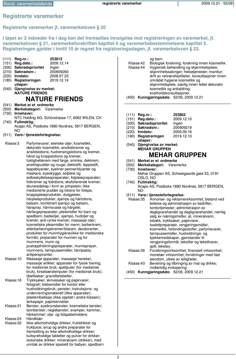 varemerkeloven 21, varemerkeforskriften kapittel 6 og varemerkebestemmelsene kapittel 5. Registreringen gjelder i inntil 10 år regnet fra registreringsdagen, jf. varemerkeloven 23. (111) Reg.nr.