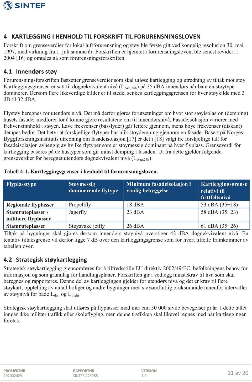 1 Innendørs støy Forurensningsforskriften fastsetter grenseverdier som skal utløse kartlegging og utredning av tiltak mot støy.