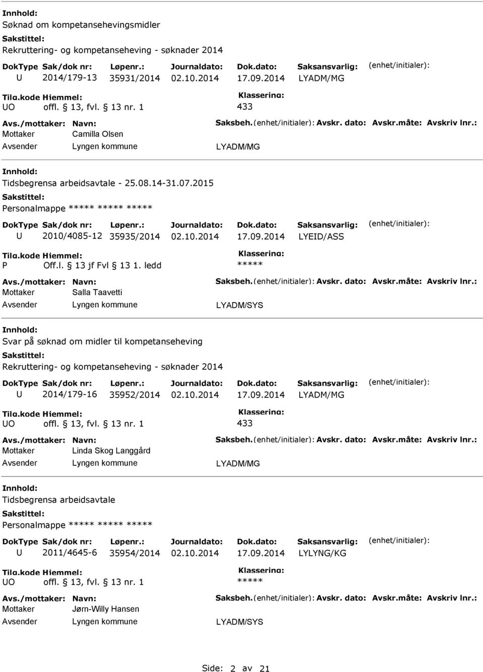 ledd Salla Taavetti LYADM/SYS Svar på søknad om midler til kompetanseheving Rekruttering- og kompetanseheving - søknader 2014 2014/179-16