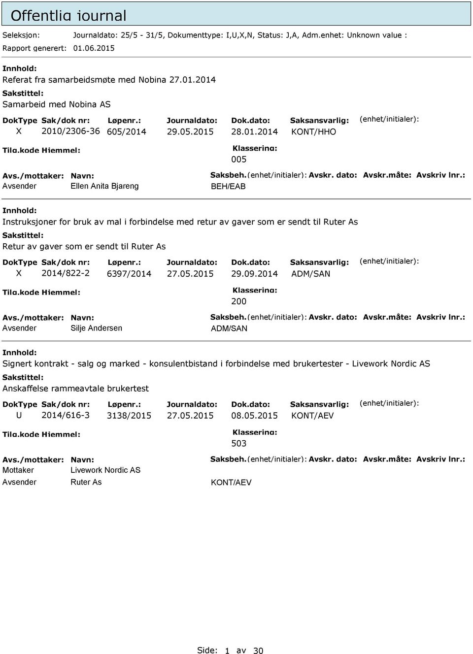 : Ellen Anita Bjareng BEH/EAB nnhold: nstruksjoner for bruk av mal i forbindelse med retur av gaver som er sendt til Retur av gaver som er sendt til X 2014/822-2 6397/2014 29.09.2014 ADM/SAN 200 Avs.