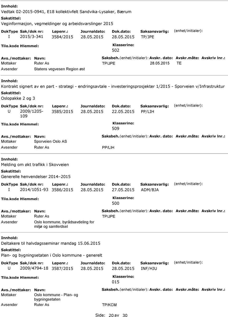 Løpenr.: 3585/2015 22.05.2015 PP/LH 509 Avs./mottaker: Navn: Saksbeh. Avskr. dato: Avskr.måte: Avskriv lnr.